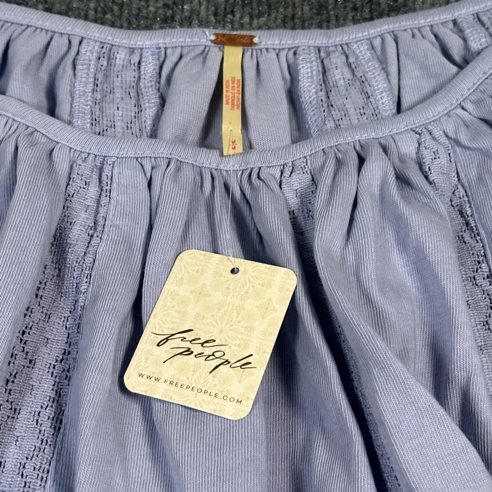 NWT Free People Frosted Violet Cotton Lace Inset Balloon Sleeve Top Medium